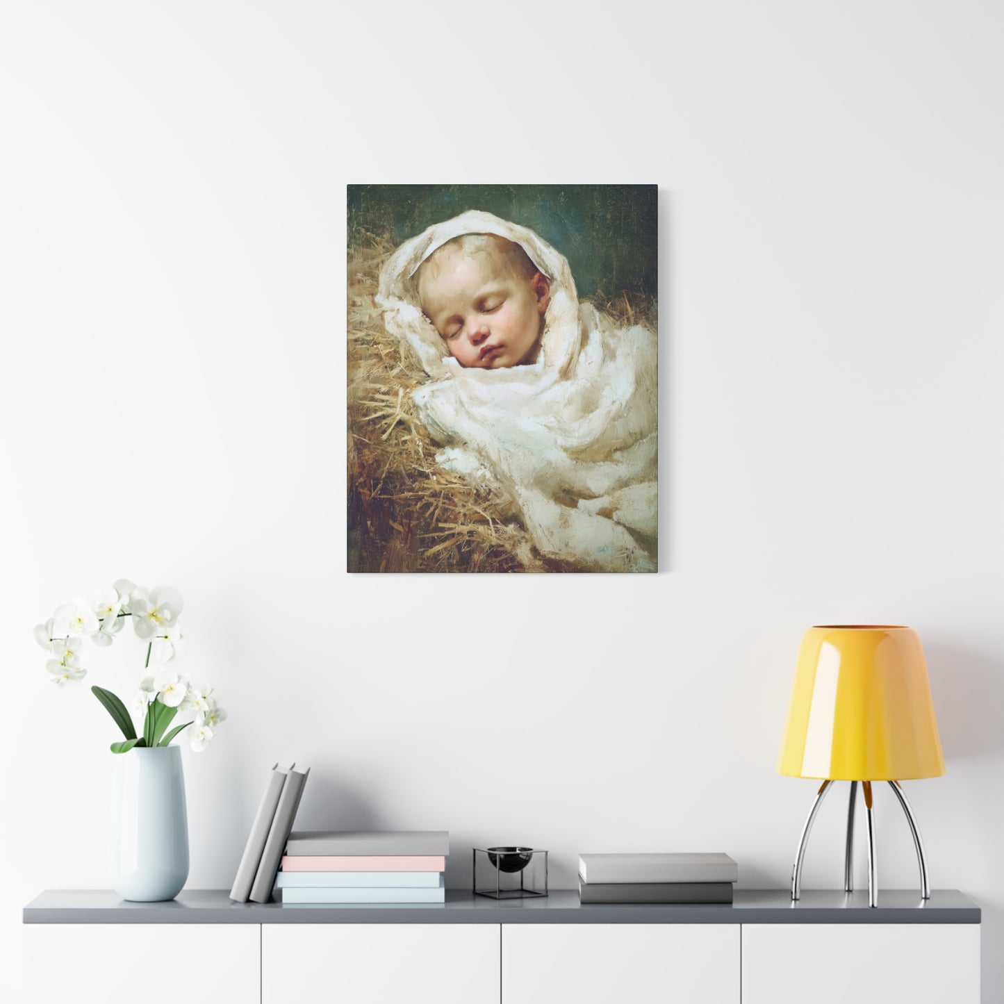 The Christ Child Resting in the Silence of the Manger - Gallery Wrapped Canvas - Print - Religious Art for your Home - Catholic Art Print