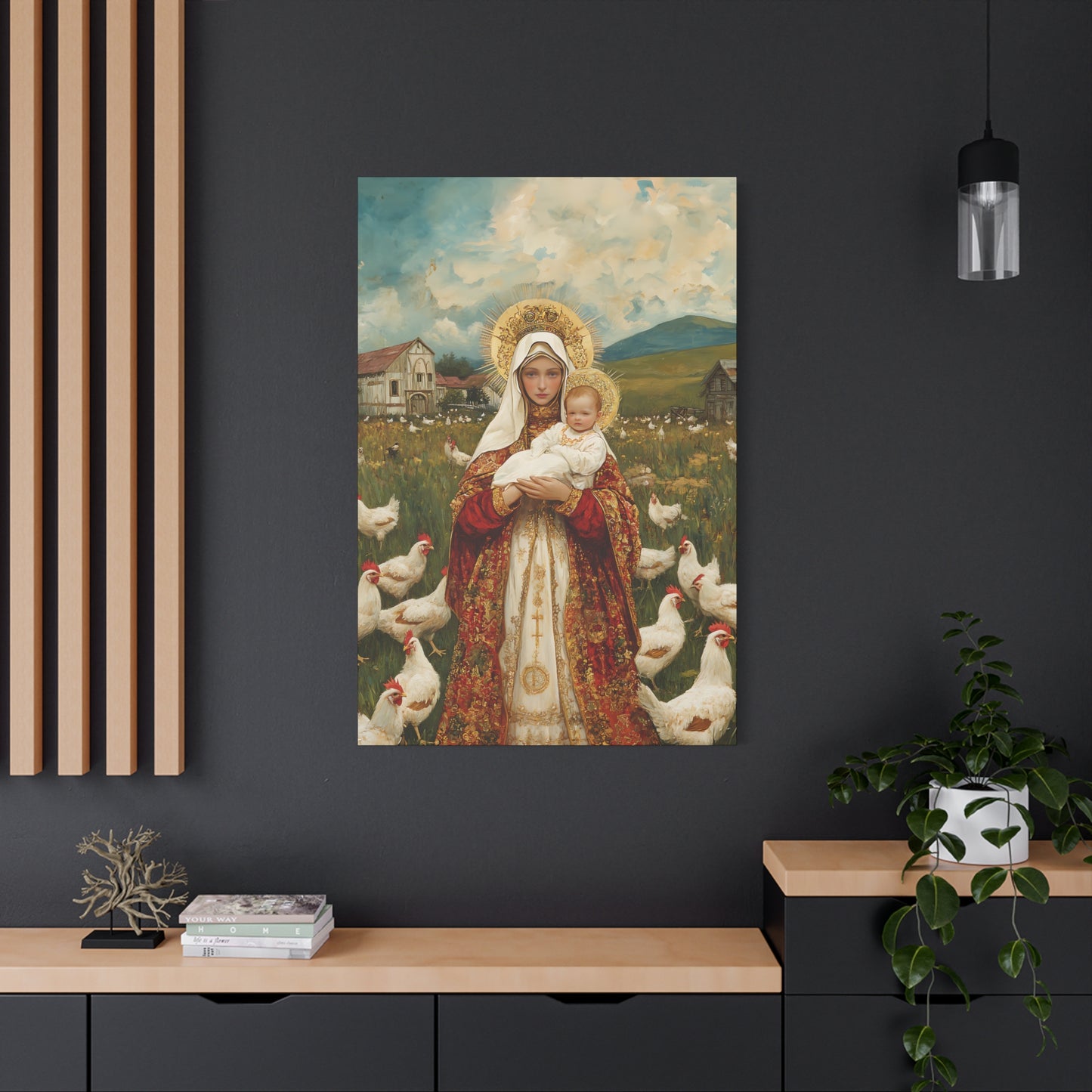 Our Lady of the Hens: Protector of the Humble Flock - Museum Wrapped Canvas - Print - Religious Art for your Home - Christian print