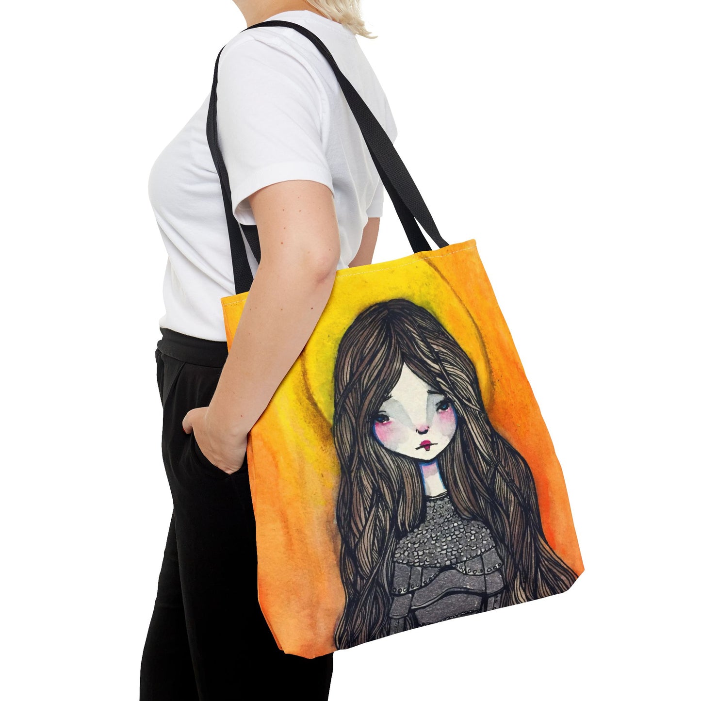 Saint Joan of Arc Tote - Hand-Drawn Catholic Art - Prayer Bag | Christian Devotional Tote | Sanctified Solocosmo Religious Tote