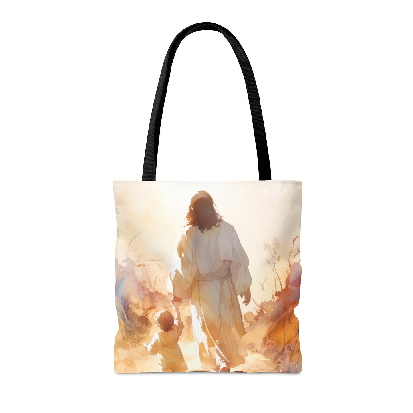 Jesus Guiding a Child in Faith Tote Bag - Large Medium Small Faith Art Bag - Catholic Faith Purse - Religious Carry All