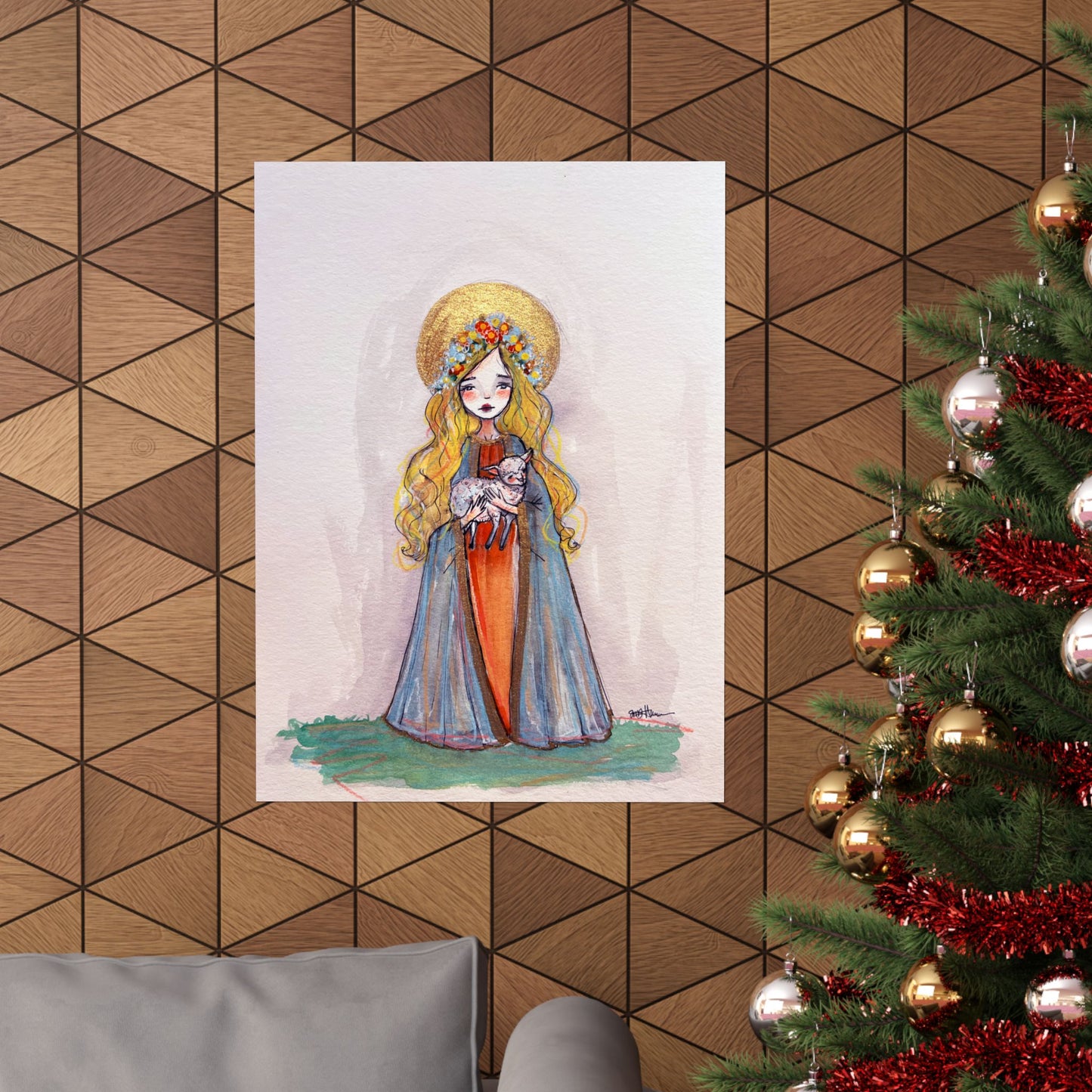 Saint Agnes of Rome Catholic Art Print | Hand-Drawn Watercolor Sacred Artwork | Christian Devotional Wall Art Religious Poster