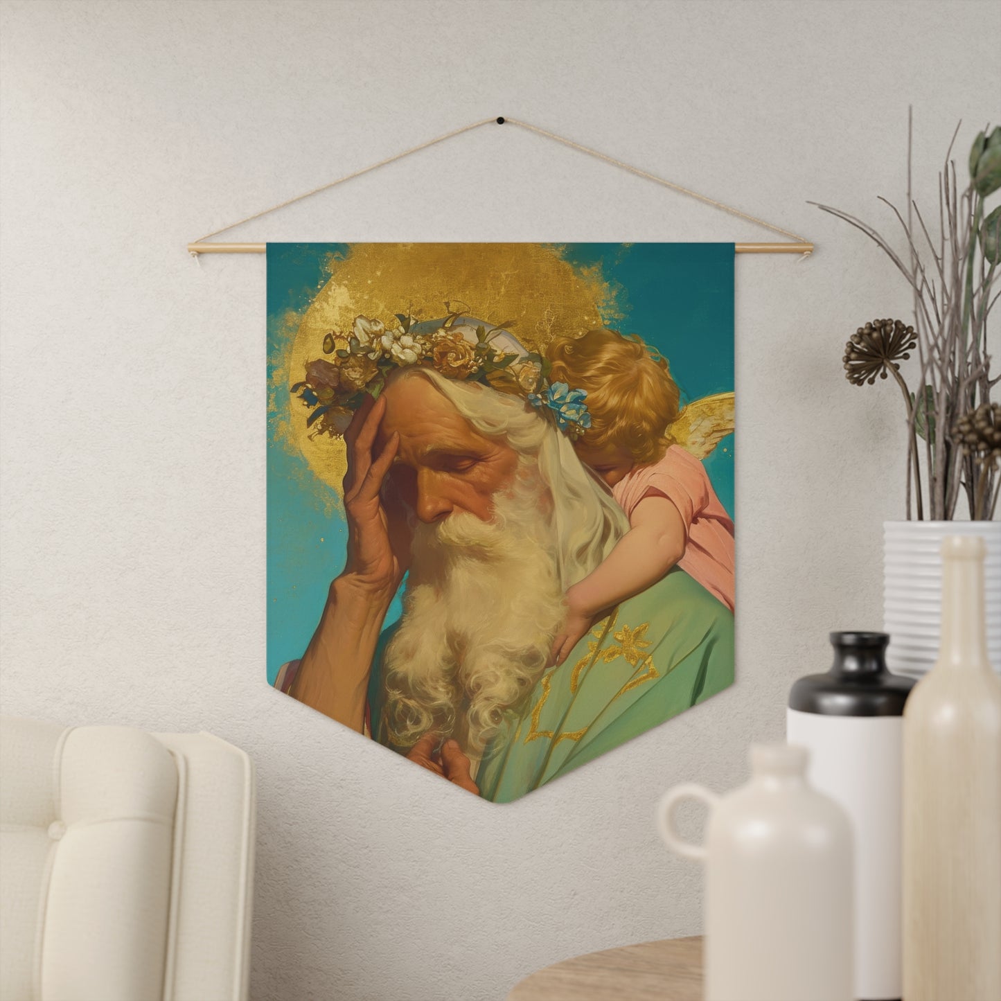 Saint Alexis Falconieri - Apostle Pennant / Banner / Wall Hanging - Prayer room art - 18" x 21" - Catholic prayer Religious - Large Print