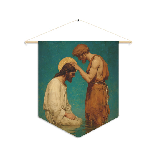 Saint John the Baptist, The Prophet and the Promise - Pennant / Banner / Wall Hanging - Prayer room art - Catholic Home - 18" x 21"
