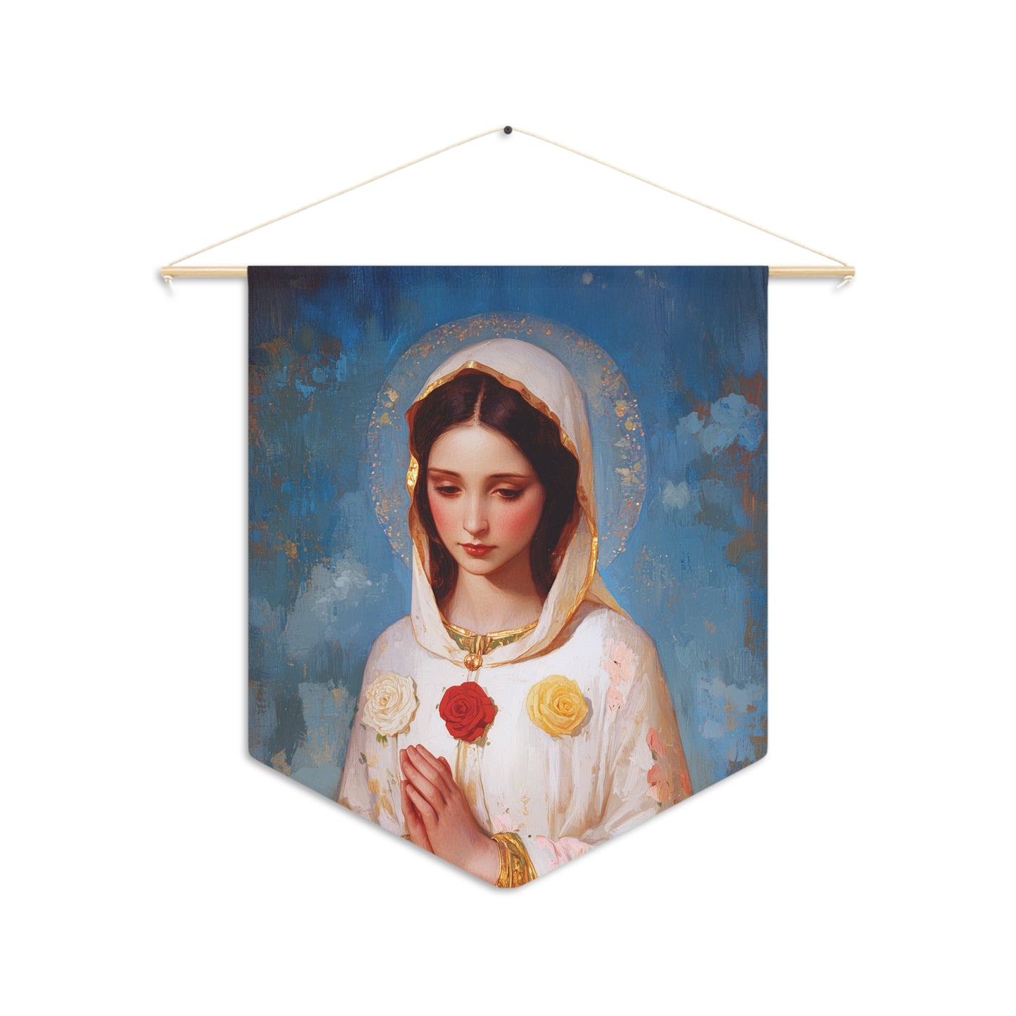 Rosa Mystica - Mystical Rose - Mother Mary - Marian Art - Pennant / Banner / Wall Hanging - Catholic Art - Large - 18" x 21"