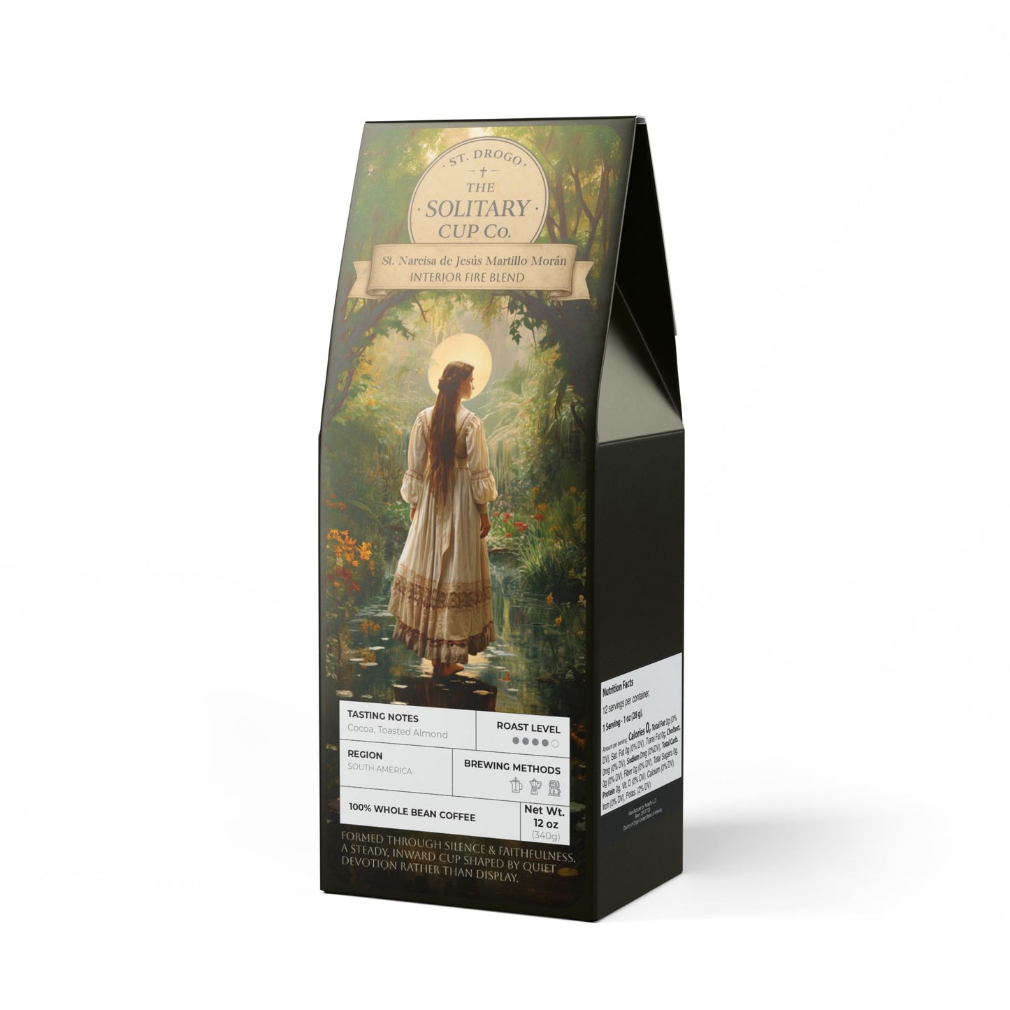 St. Narcisa de Jesús Martillo Morán - Interior Fire Blend (Medium-Dark Roast) - St. Drogo - The Solitary Cup Co. - Artisan Catholic Saint Inspired Coffee - 12 oz.