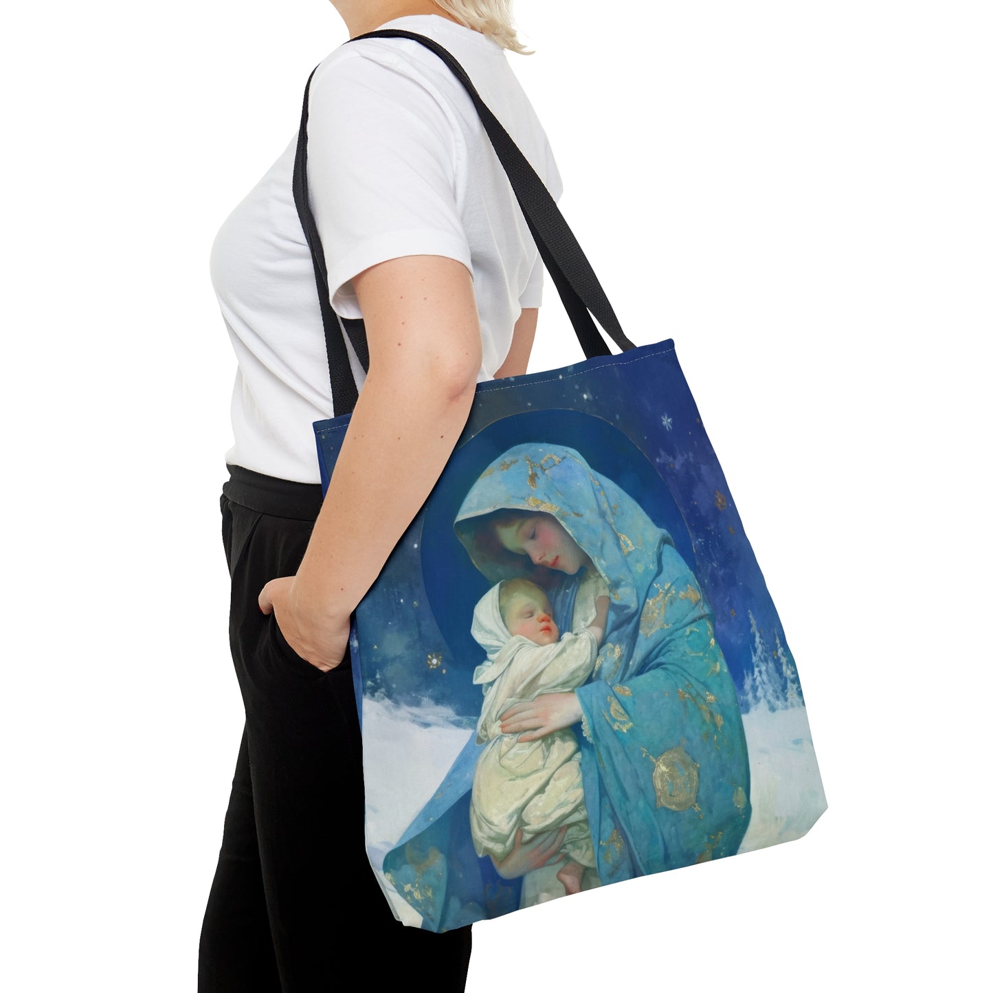 Snowfall of Grace: Our Lady's Blessing Tote Bag - Large Medium Small Faith Art Bag - Catholic Faith Purse - Religious - Prayer Bag