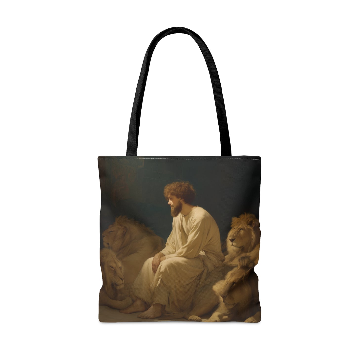 Faith Amid the Beasts - Daniel in the Lions Den Tote Bag - Large Medium Small Faith Art Bag - Bible Study Faith Purse - Double Sided