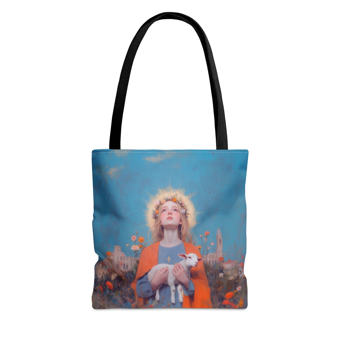 Saint Agnes of Rome - Tote Bag - Large Medium Small Faith Art Bag - Bible Study Faith Purse - Double Sided
