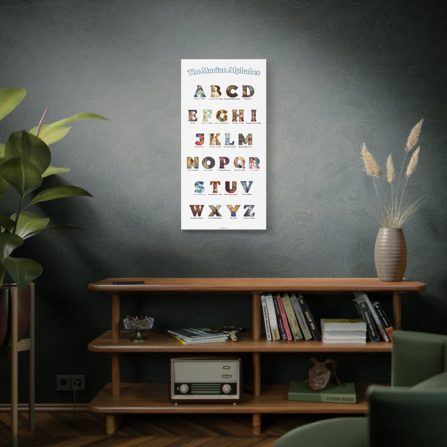 Catholic Marian Alphabet ABC Canvas - Full Alphabet Large Canvas - Catholic ABC Mary - Marian Titles - Catholic Nursery / Homeschool