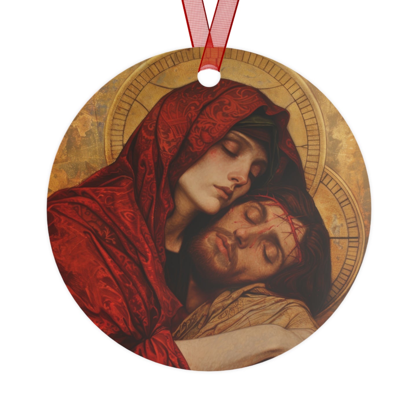 Eternal Sorrow - Mary's Mourning Beneath the Cross Metal Ornament - Religious Holiday Christmas Keepsake