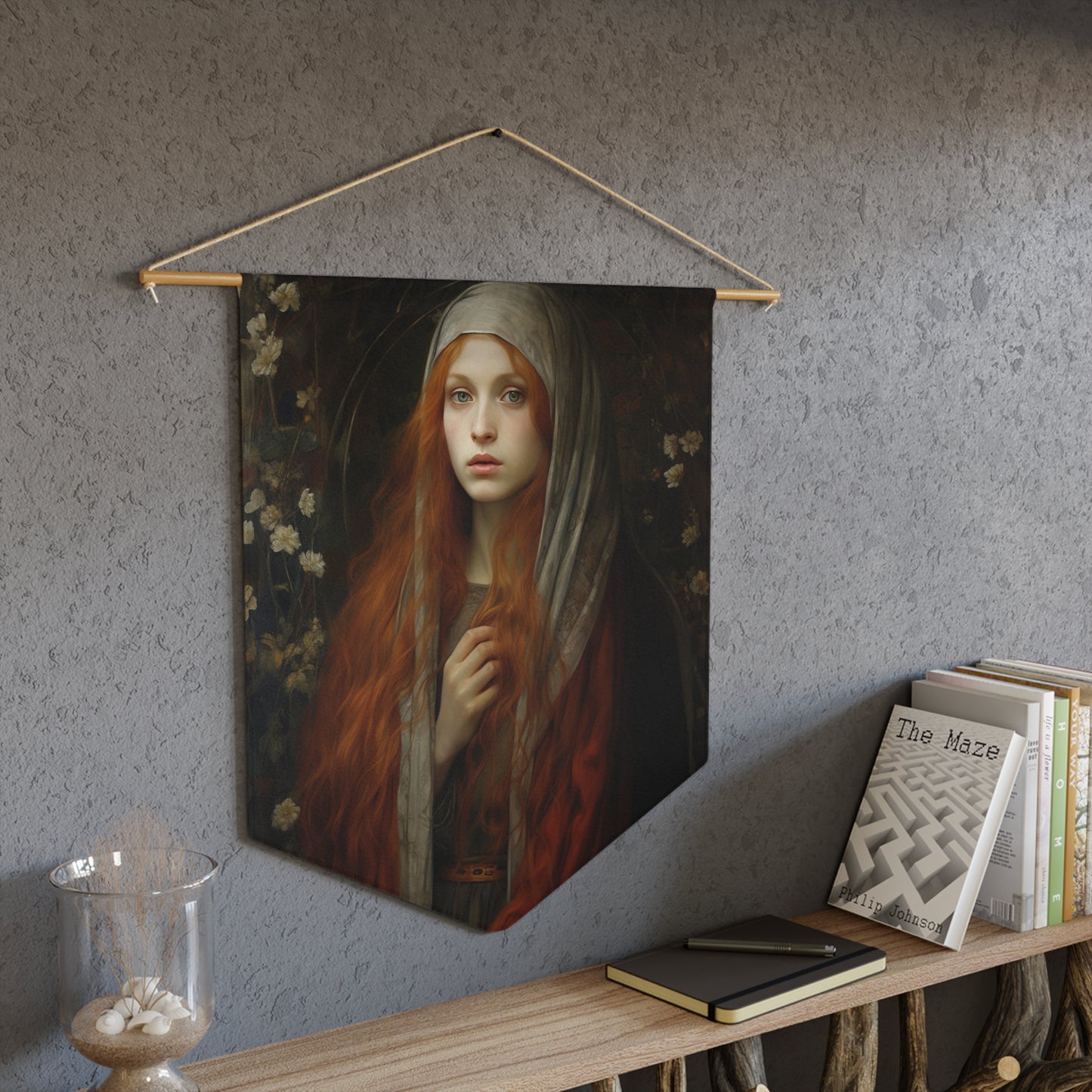 Path to Enlightenment- Mary Magdalene's Awakening Pennant / Banner / Wall Hanging - Prayer room - Catholic Art - Saint Art - 18" x 21"