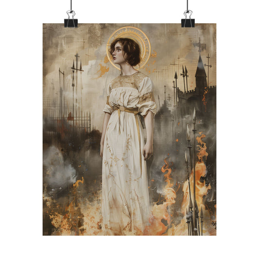Saint Joan of Arc Print - Sanctified Souls Print - Multiple Sizes - Premium Matte Vertical Posters - Joan set to Flames - Saint Joan
