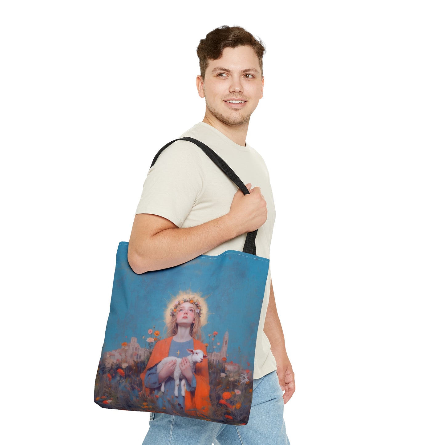 Saint Agnes of Rome - Tote Bag - Large Medium Small Faith Art Bag - Bible Study Faith Purse - Double Sided