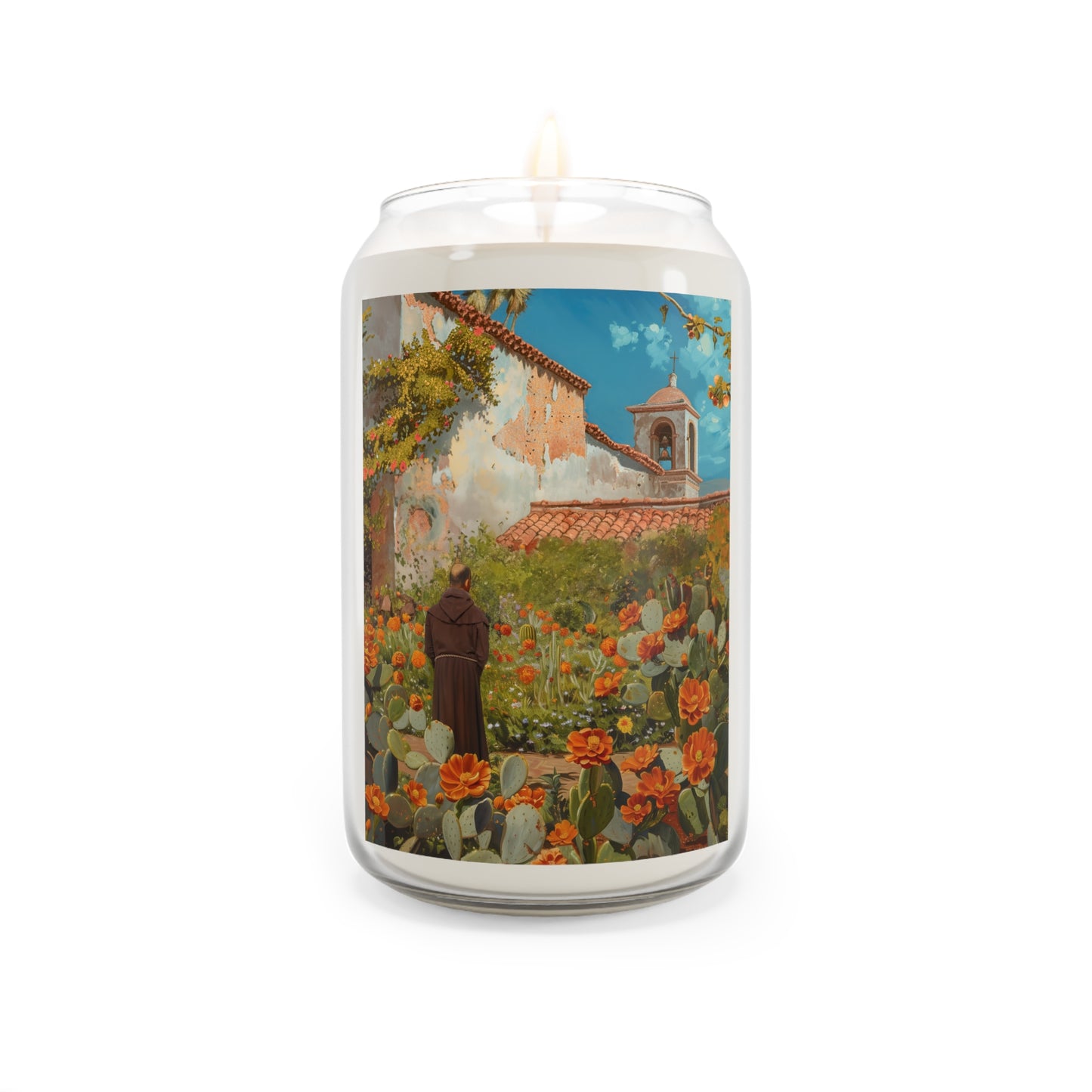 Saint Junípero Serra Candle  - Scented Prayer Candle, 13.75oz -  Candle - Catholic Art - Santa Barbara Mission - California Missions Art