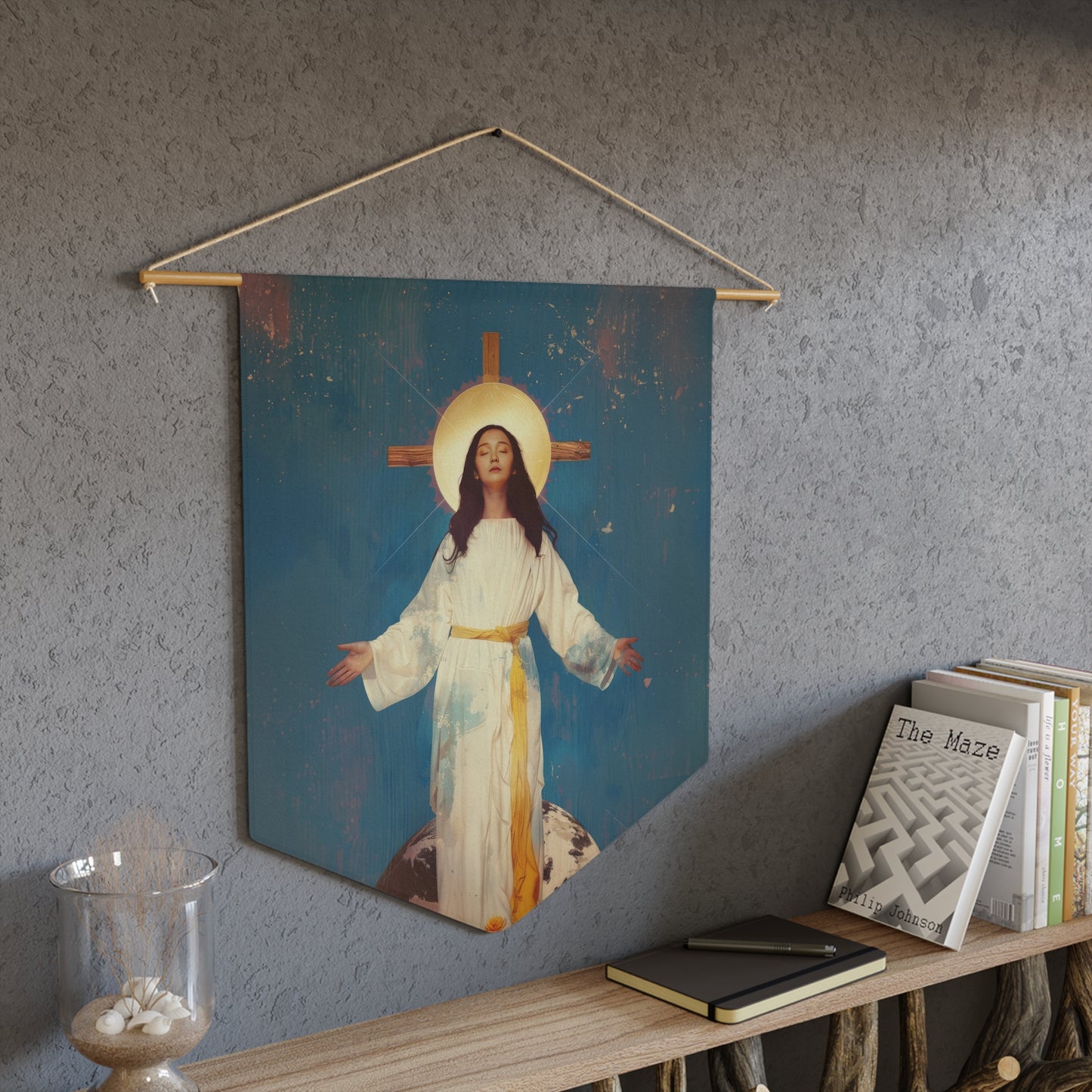 Our Lady of Akita - Mother Mary - Pennant / Banner / Wall Hanging - Prayer room - Catholic Art - Large - 18" x 21"