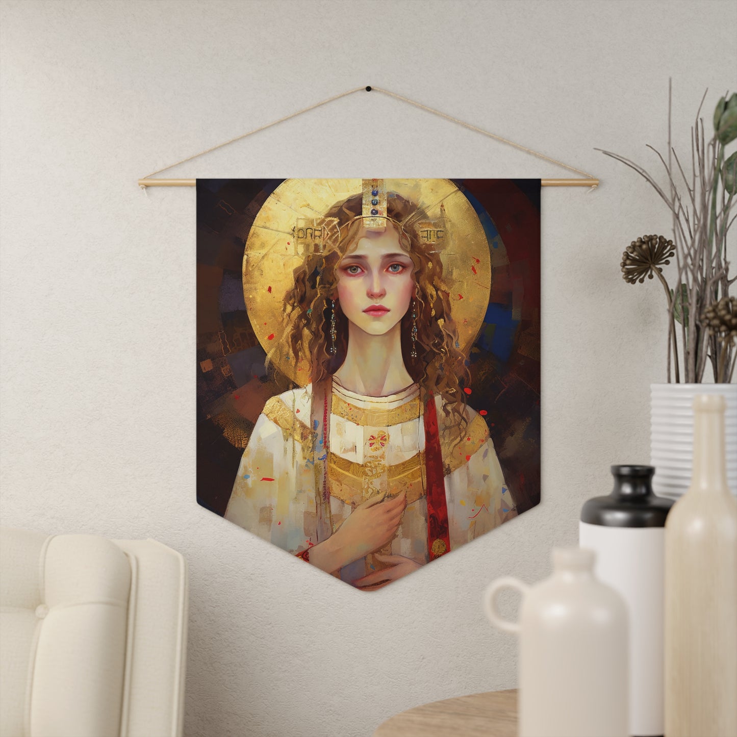 Saint Ursula Banner / Wall Hanging / Pennant - Prayer room - Catholic Art - Saint Art - Large Saint Print - 18" x 21"