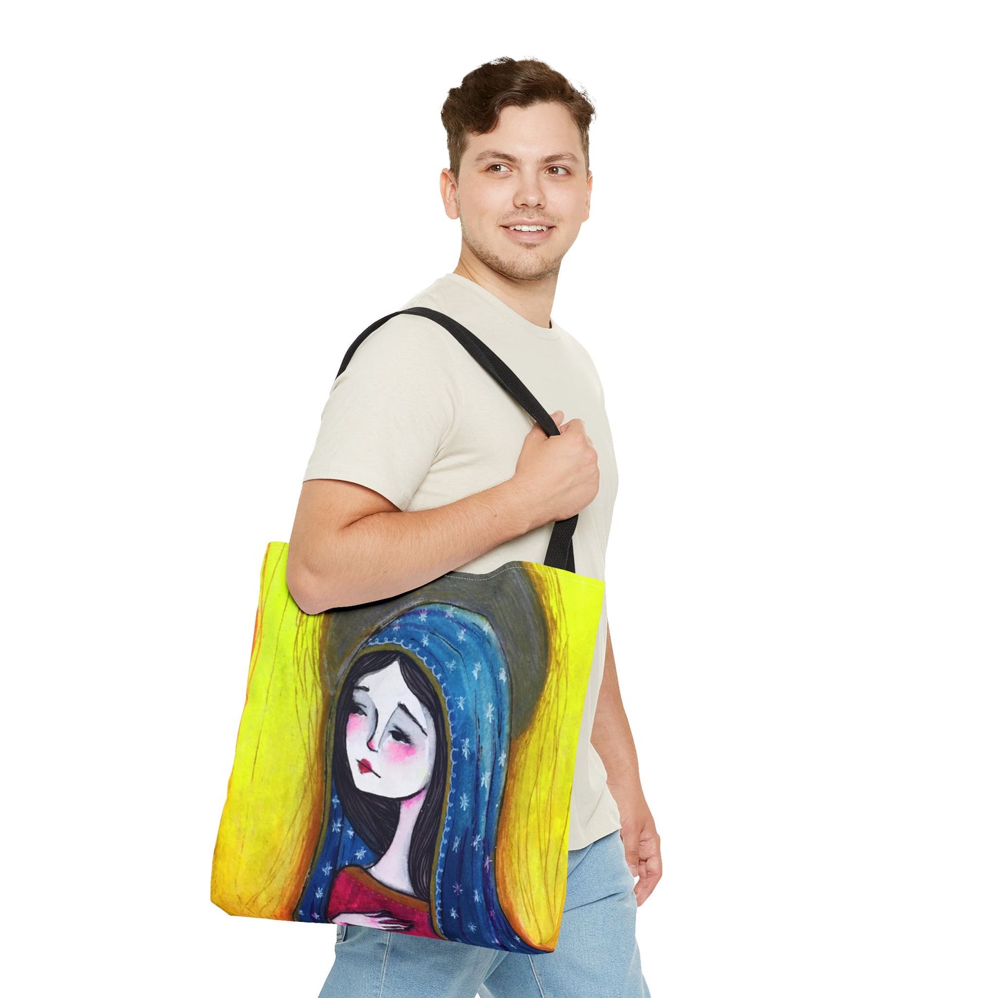 Our Lady of Guadalupe Tote - Hand-Drawn Catholic Art - Prayer Bag | Marian Devotional Tote | Sanctified Solocosmo Religious Tote