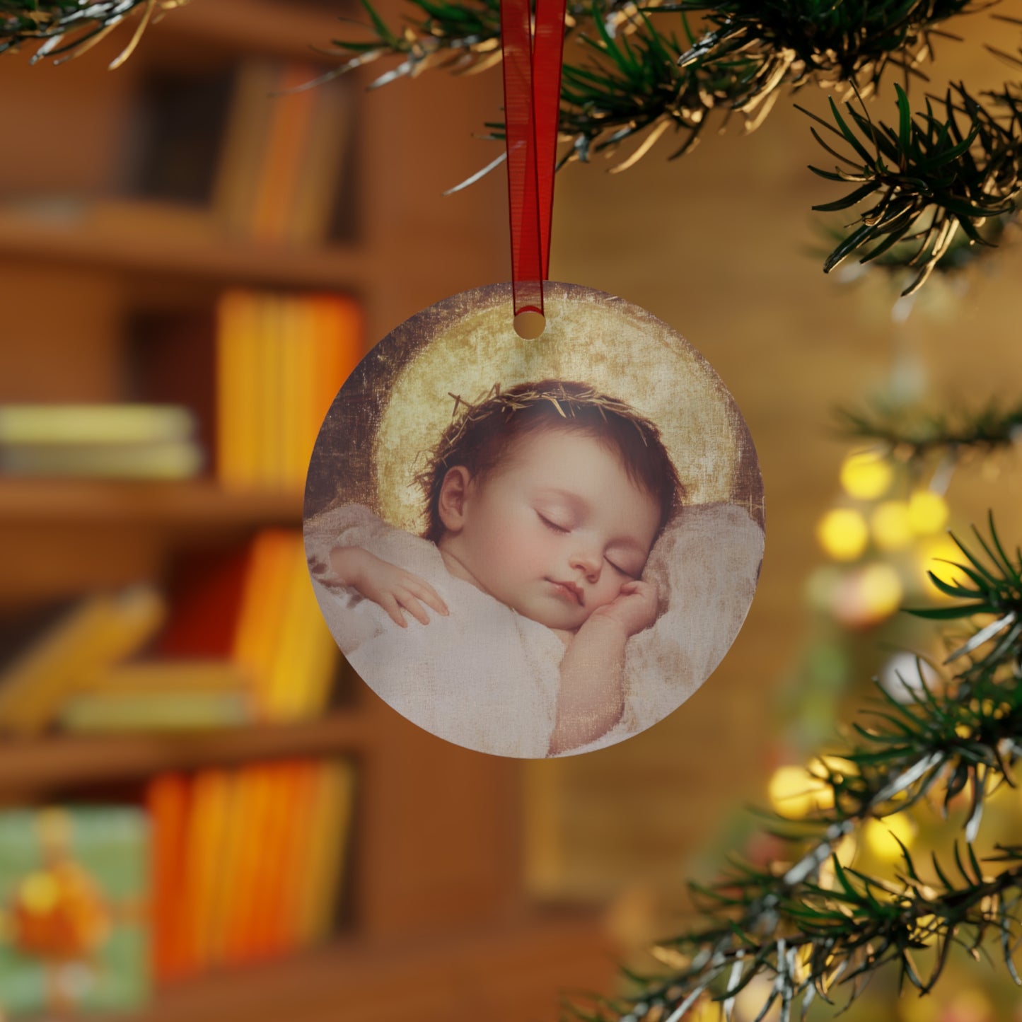 The Christ Child Born Into the Quiet of the World - Metal Ornament - Religious Holiday Christmas Ornament and Keepsake