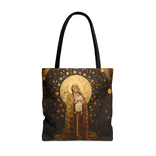 The Golden Mary - Virgin Mary Mary Mother of God Tote Bag - Catholic faith inspired carry-all purse - day to day bag - Double Sided