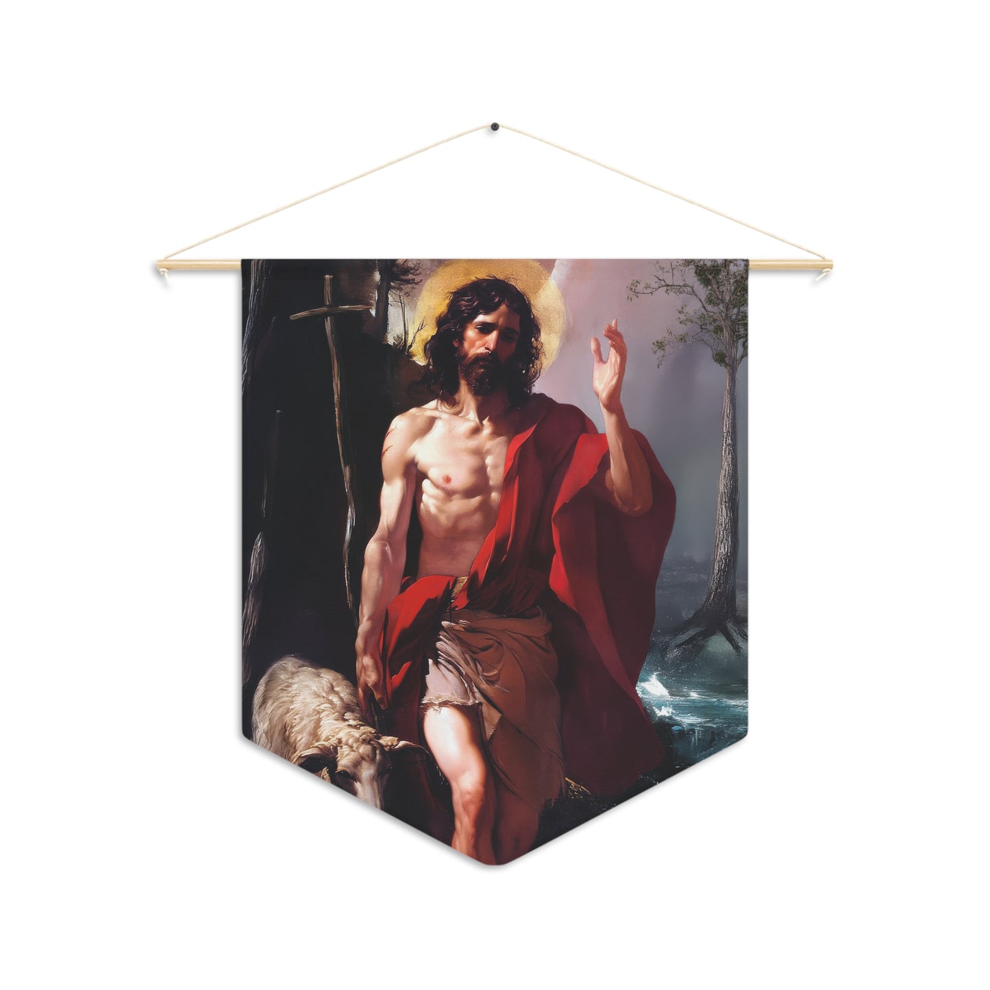 Saint John the Baptist Pennant / Banner / Wall Hanging - Prayer room art - 18" x 21" - Catholic - Large Banner