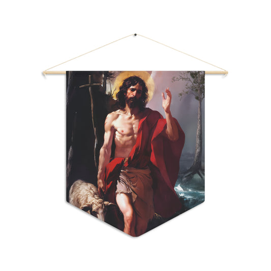 Saint John the Baptist Pennant / Banner / Wall Hanging - Prayer room art - 18" x 21" - Catholic - Large Banner