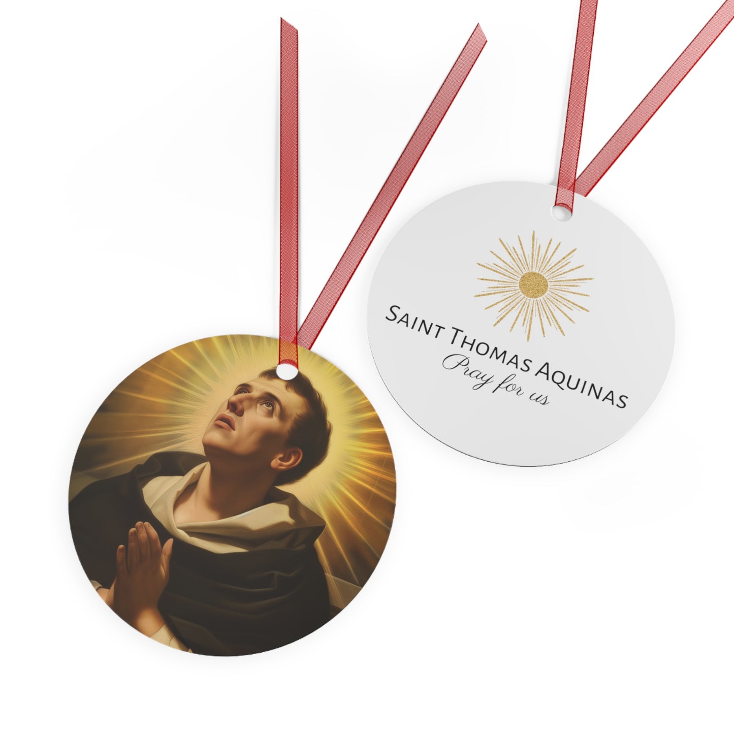 Saint Thomas Aquinas Metal Ornament - Religious Holiday Christmas Ornament and Keepsake - Double sided - Prayer Ornament