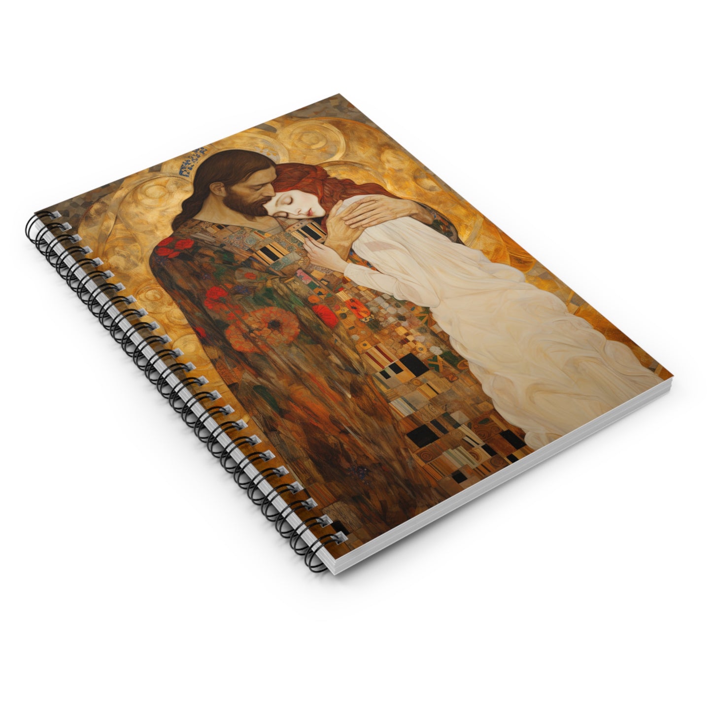 Christ Embracing Mary Magdalene Journal - Sanctified Souls Art - Religious Notebook - Spiral Notebook - Based on Klimt's The Kiss
