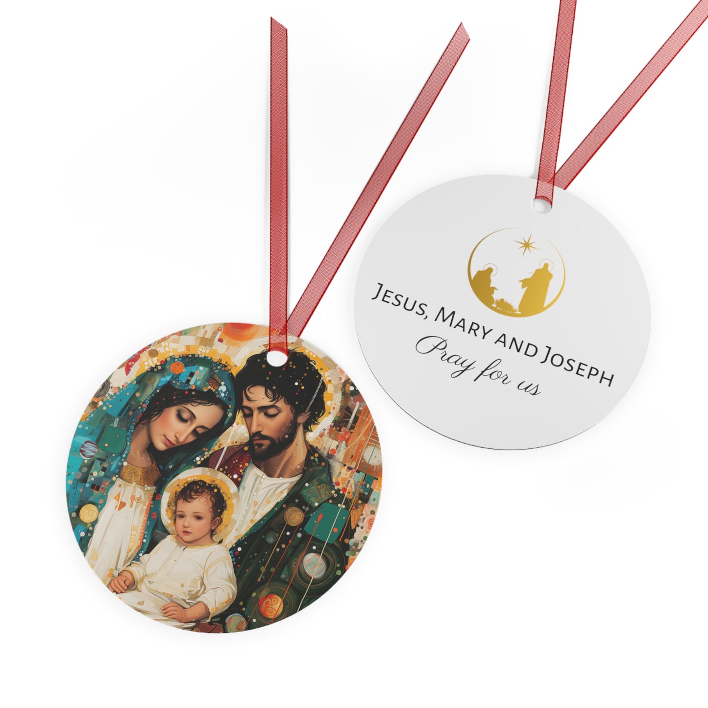 Eternal Light - Mary, Joseph, and the Christ Child Metal Ornament - Religious Holiday Christmas Ornament - Prayer Ornament - Holy Family