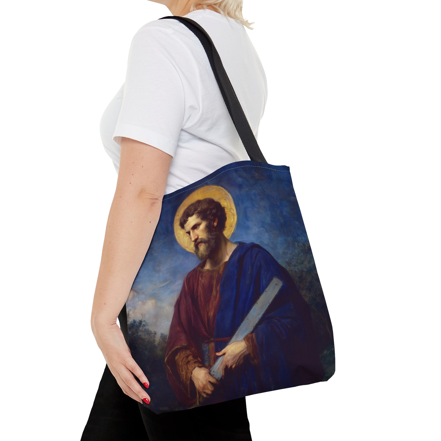 Saint Simon the Apostle / Simon the Zealot Tote Bag - Large Medium Small Faith Art Bag - Catholic Faith Purse - Double Sided