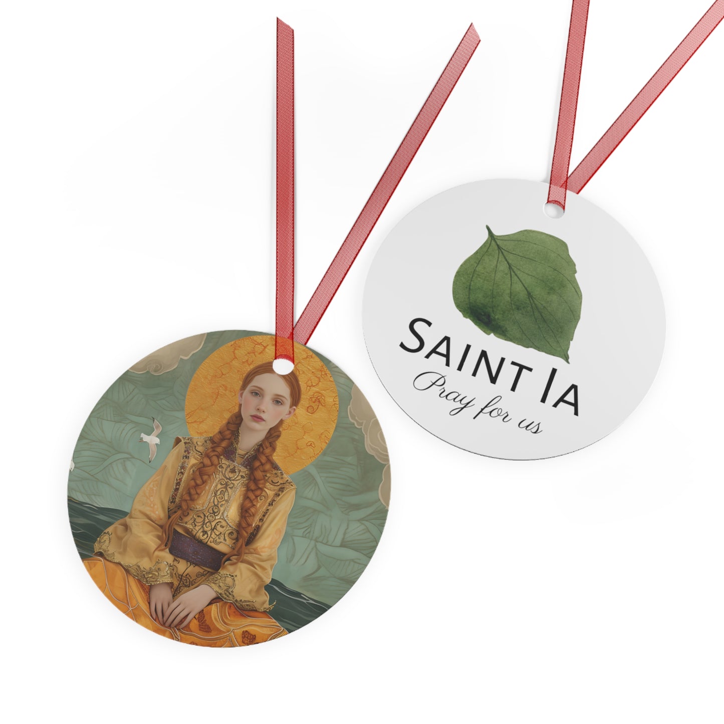 Saint Ia of Cornwall Metal Ornament - Religious Holiday Christmas Ornament and Keepsake - Double sided - Prayer Ornament