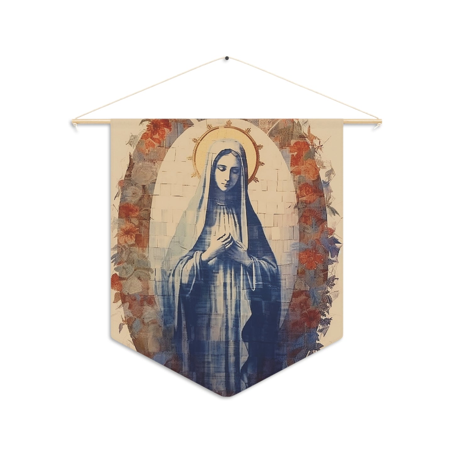 Mary the Blessed Virgin Wall Banner / Wall Hanging - Prayer room art - Mother Mary Art - Nursery Room print - 18" x 21"