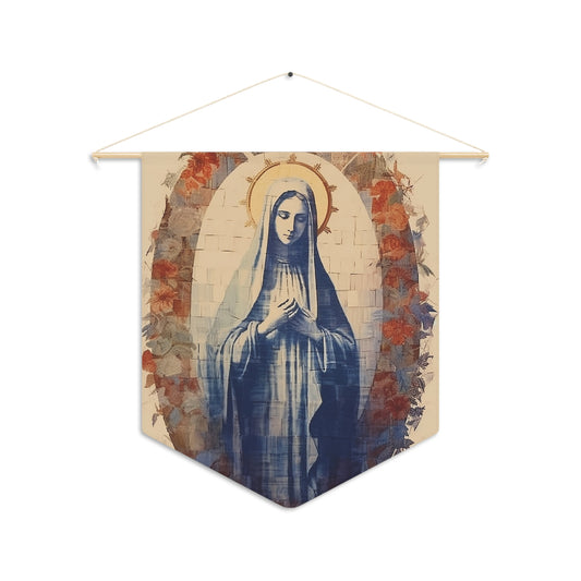 Mary the Blessed Virgin Wall Banner / Wall Hanging - Prayer room art - Mother Mary Art - Nursery Room print - 18" x 21"