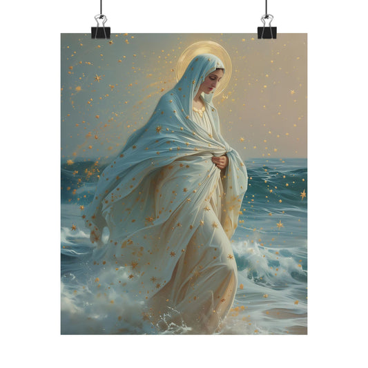Guiding Light - Our Lady, Star of the Sea Oval Necklace - Sanctified Souls - Multiple Sizes - Premium Matte Posters - Religious Art Poster