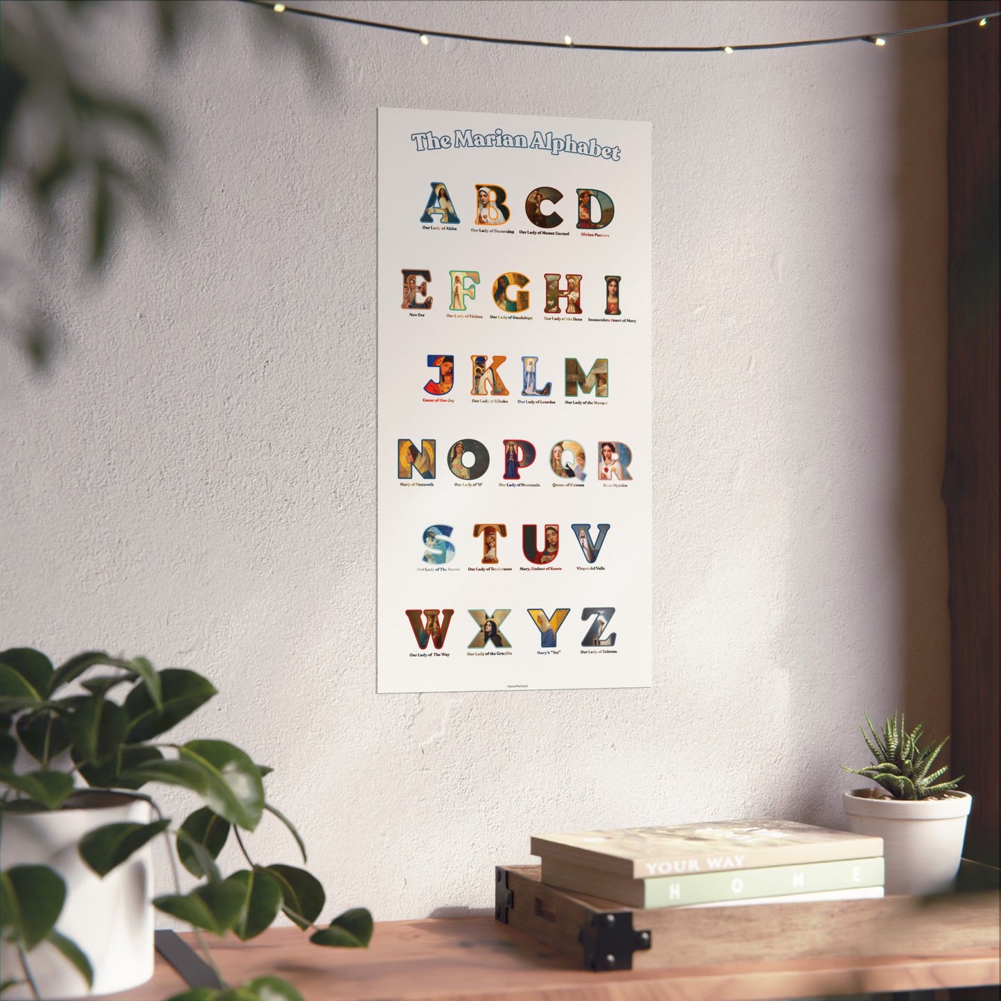Catholic Marian Alphabet Poster - ABC Wall Art - Marian Titles Catholic Print - Catholic Nursery or Homeschool Faith Decor - Mother Mary Art