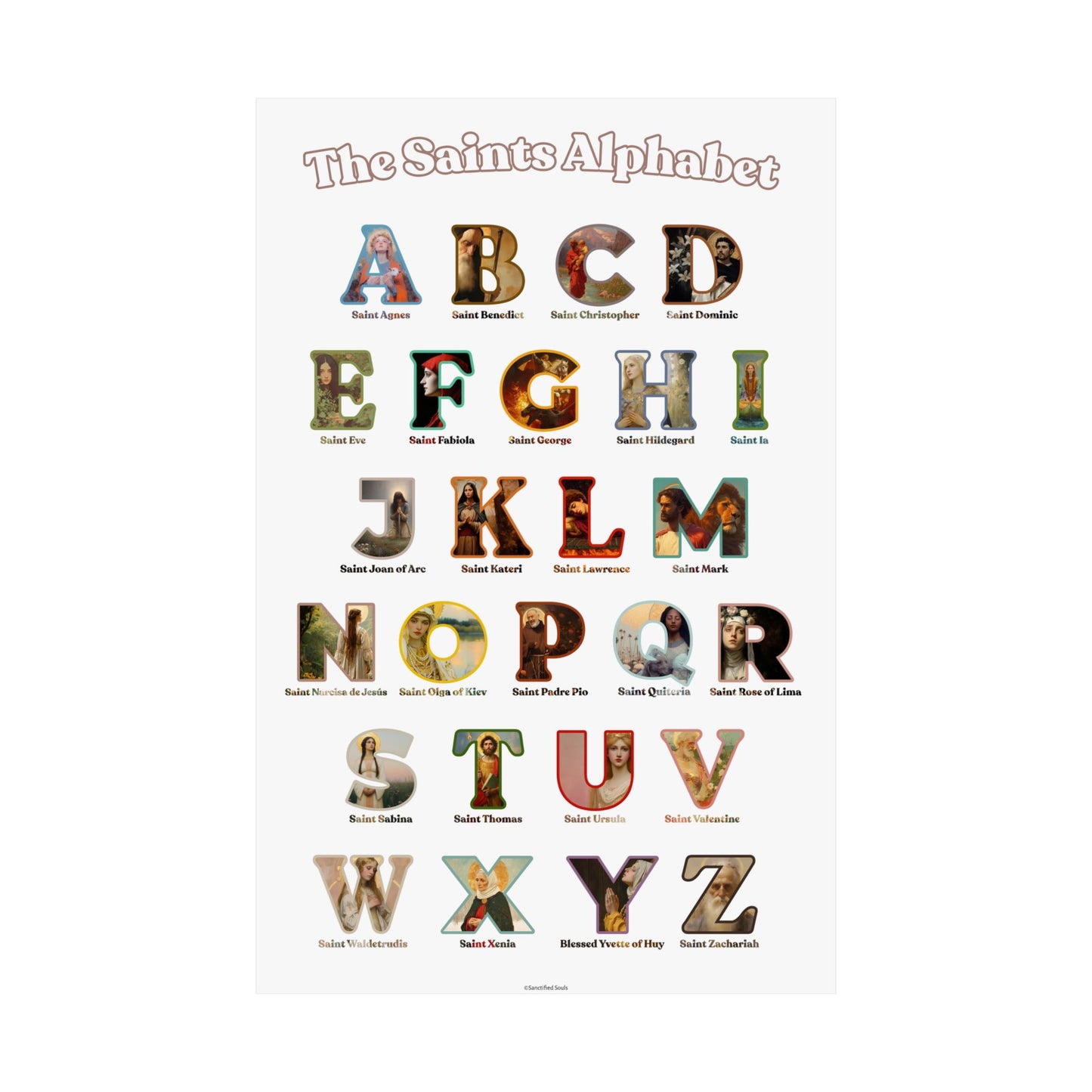 Catholic Saints ABC Print - Alphabet Poster - A to Z Saints Wall Art - Catholic Saints Chart- Classroom / Homeschool - Saints of the Church