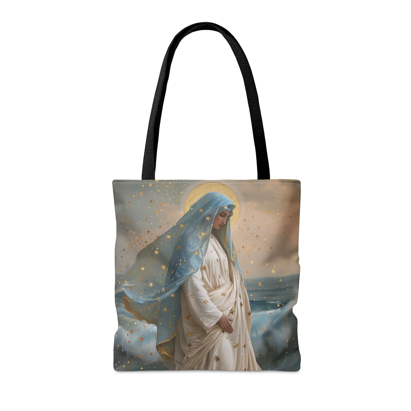 Ocean's Embrace - Devotion to Our Lady Star of the Sea Tote Bag - Large Medium Small Faith Art Bag - Re usable Tote Purse - Double Sided