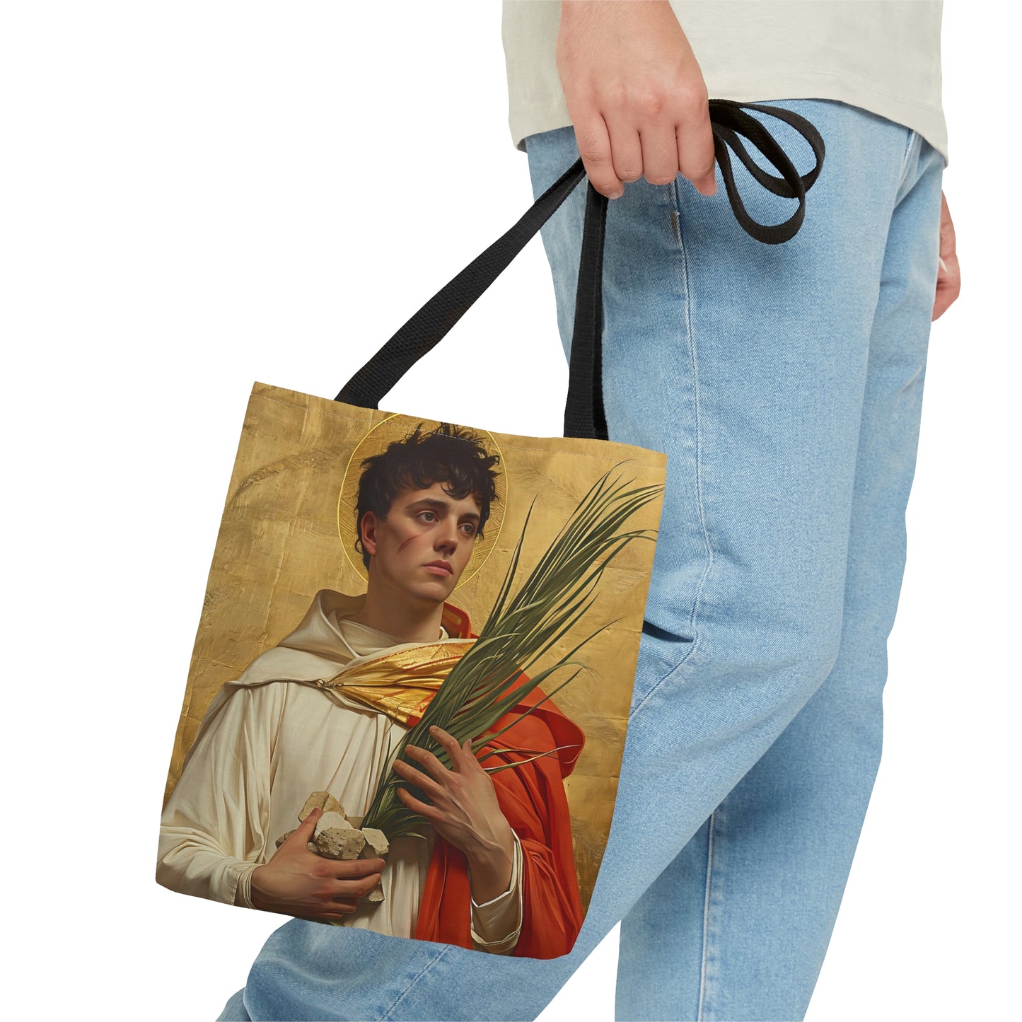 Saint Stephen Tote Bag - Large Medium Small Faith Art Bag - Re usable Tote Purse - Double Sided - Catholic Art Bag
