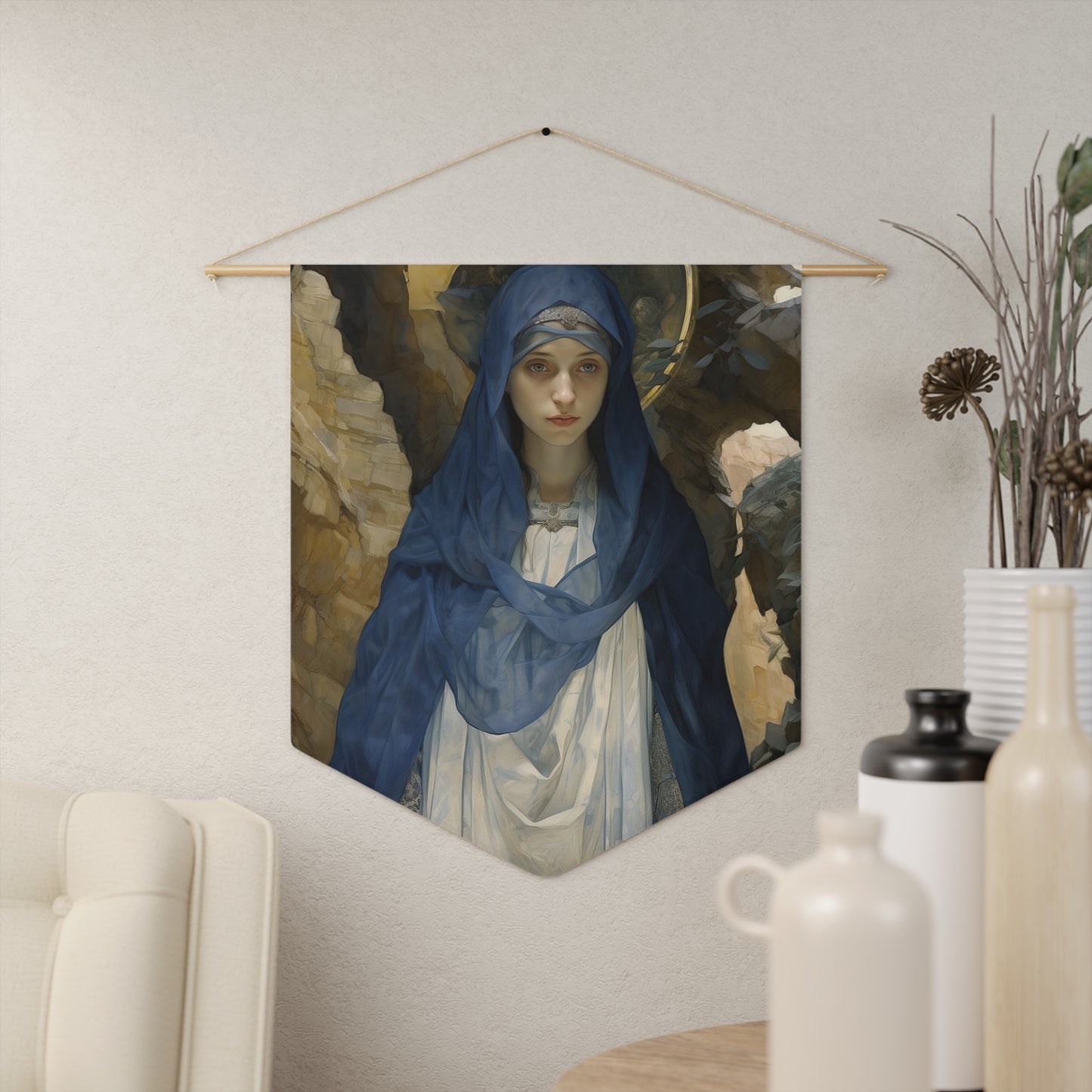 Saint Pelagia Wall Banner / Wall Hanging - Prayer room art - Catholic Home Art - Large Saint Art - 18" x 21"