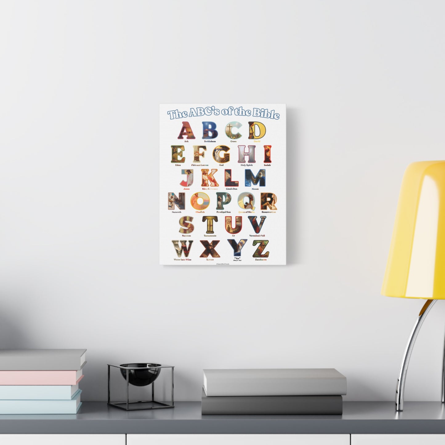 Catholic Bible ABC Prints - Alphabet Canvas - ABCs of the Bible Wall Art - Biblical People Places and Stories -  Homeschool / Sunday School