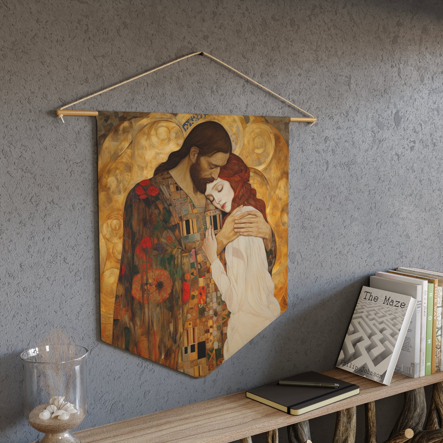 Christ Embracing Mary Magdalene Wall Banner / Wall Hanging / Pennant - Prayer room Art - 18" x 21"