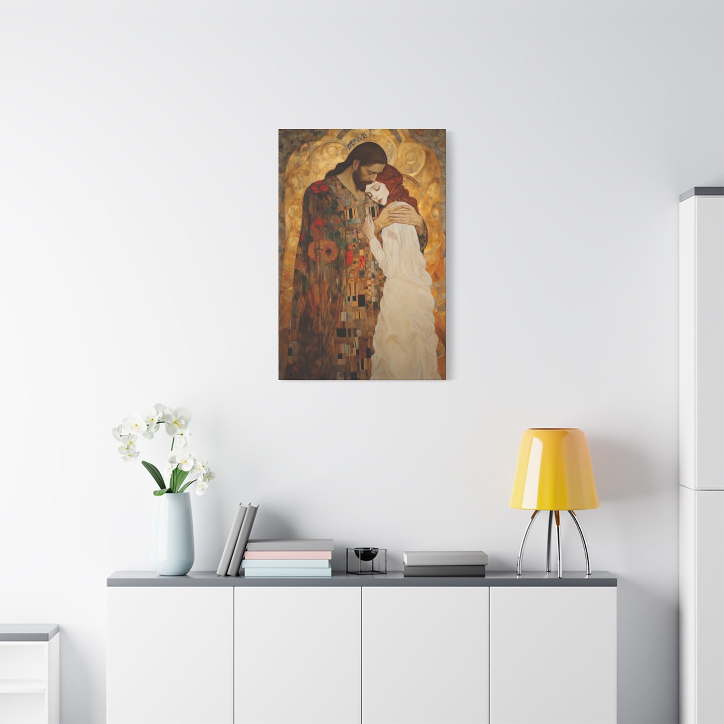 Christ Embracing Mary Magdalene Museum Wrapped Canvas - Sanctified Souls Print -Based on Klimt's The Kiss - Religious Catholic Art
