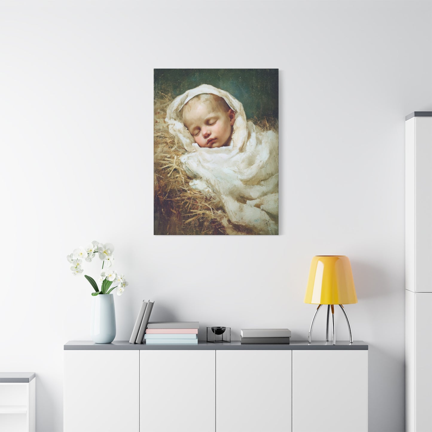 The Christ Child Resting in the Silence of the Manger - Gallery Wrapped Canvas - Print - Religious Art for your Home - Catholic Art Print