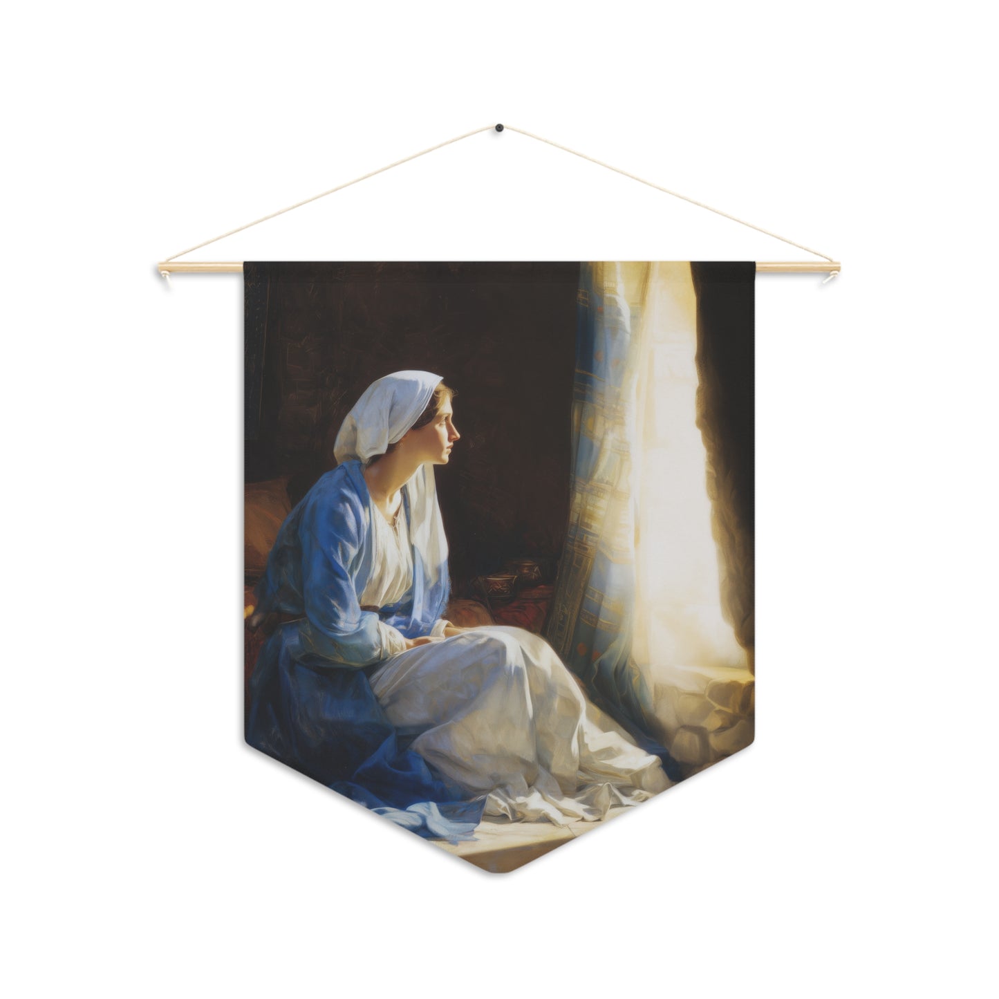 Mary's Yes - Quiet Fiat - Mother Mary - Marian Art - Pennant / Banner / Wall Hanging - Catholic Art - Large - 18" x 21"