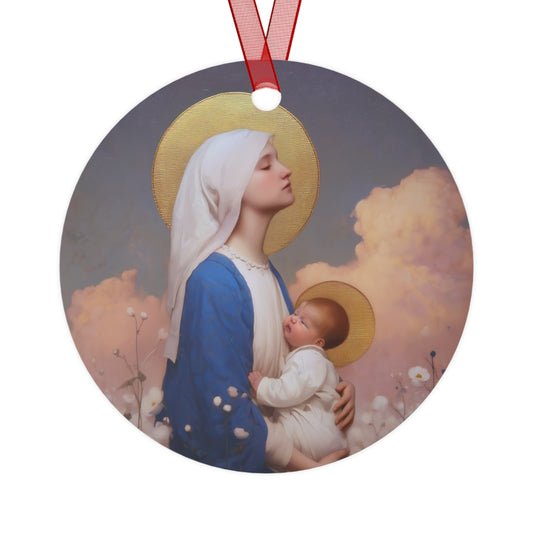 Our Lady Among the Flowers Metal Ornament - Religious Holiday Christmas Ornament and Keepsake - Prayer Ornament - Catholic Gift
