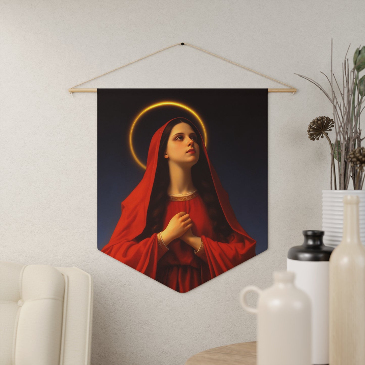 Mary the Blessed Virgin Mother Wall Banner / Wall Hanging / Pennant - Prayer room art - Catholic Home Art - Large Saint Art - 18" x 21"