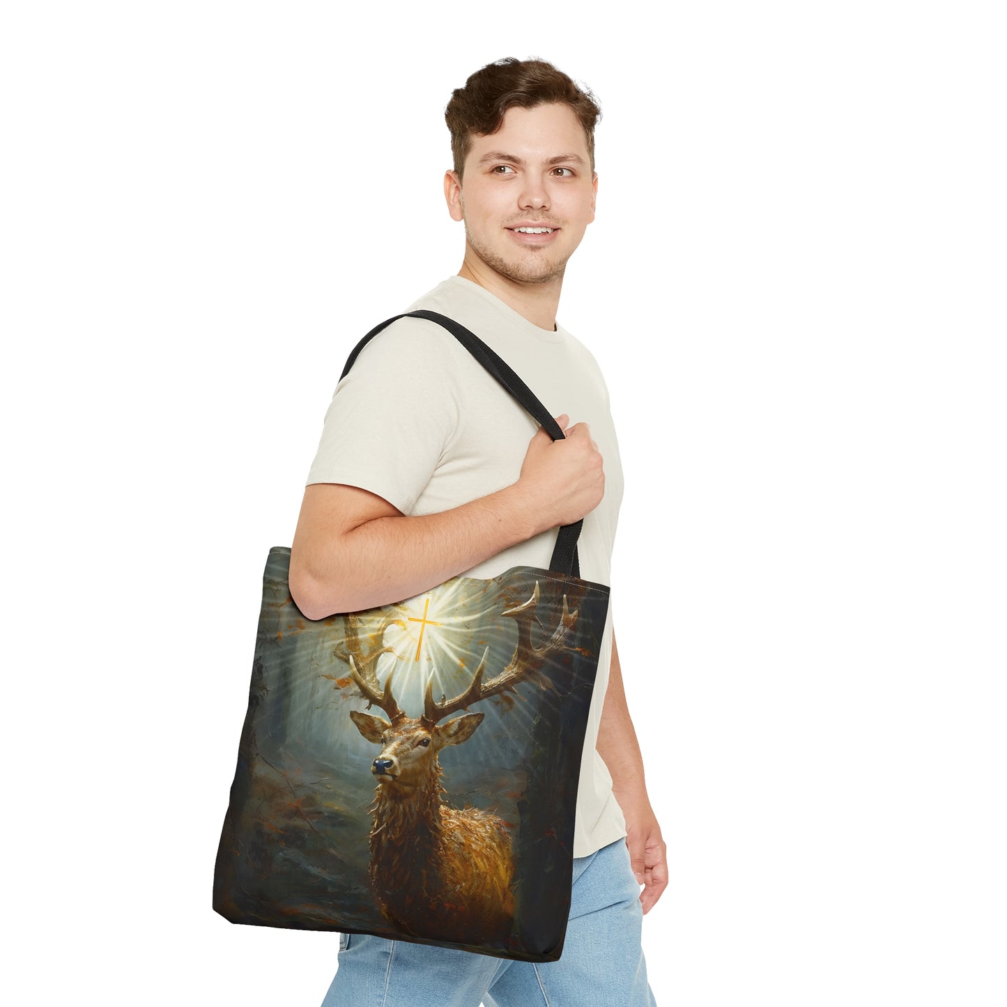 The Stag of Saint Hubert / Saint Hubertus Stag Tote Bag - Large Medium Small Faith Art Bag - Re usable Tote Purse - Catholic Art