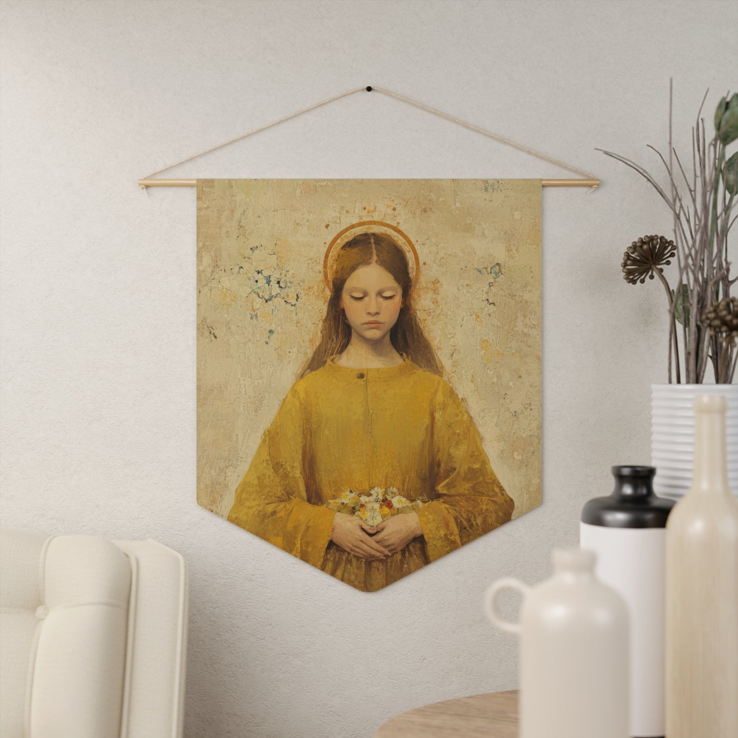 Saint Lucy Pennant / Banner / Wall Hanging - Prayer room art - 18" x 21" - Catholic prayer Religious - Large Print