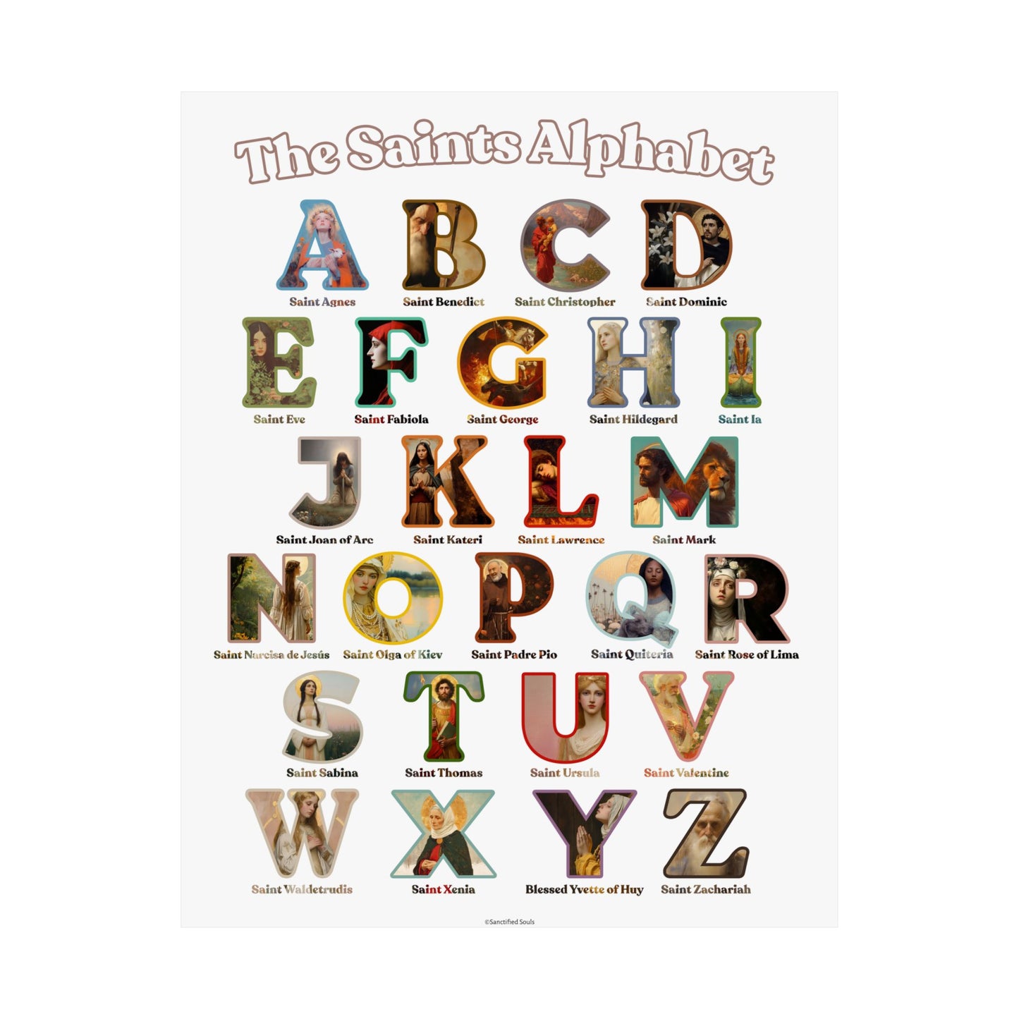 Catholic Saints ABC Print - Alphabet Poster - A to Z Saints Wall Art - Catholic Saints Chart- Classroom / Homeschool - Saints of the Church