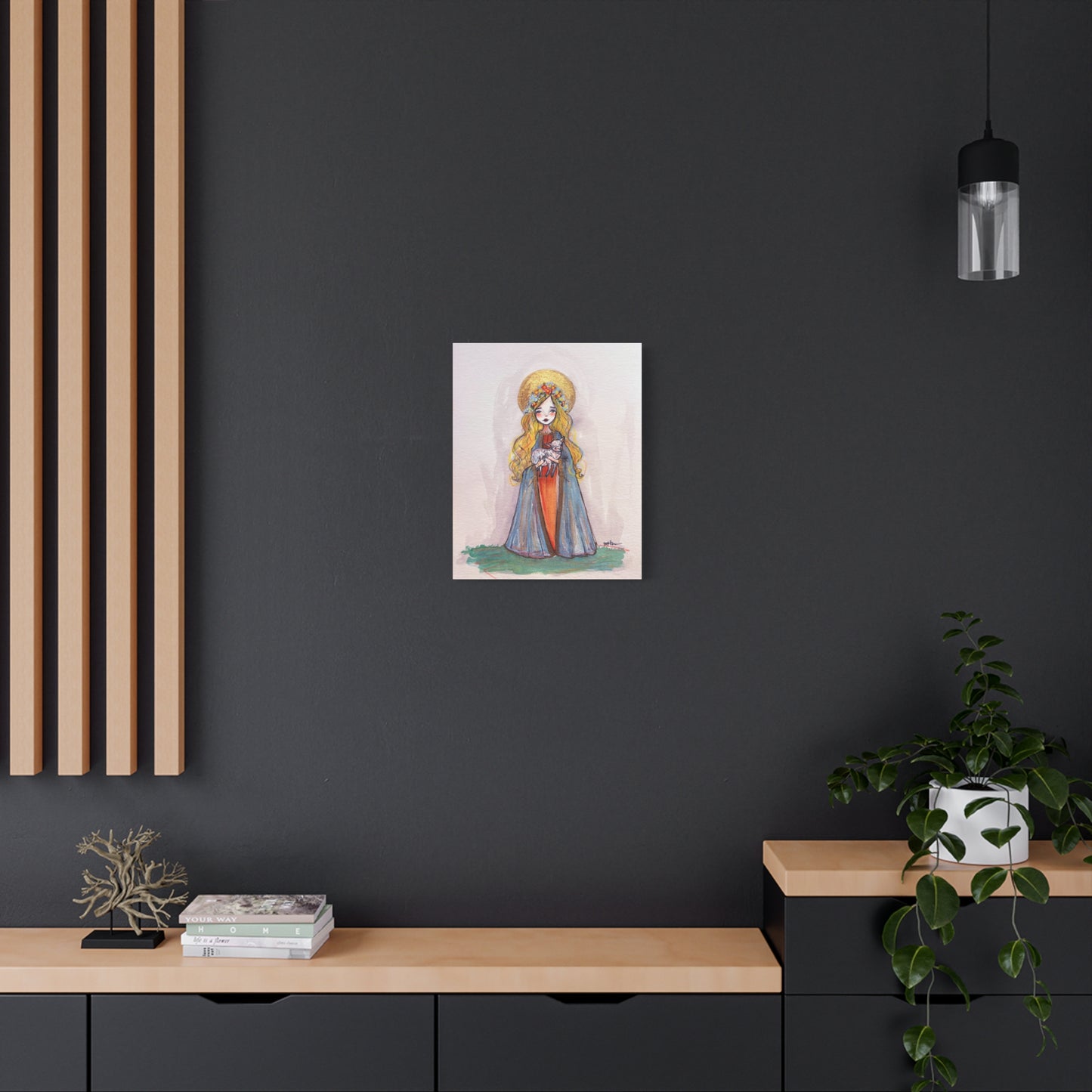 Saint Agnes of Rome Catholic Canvas Print | Christian Sacred Art | Hand-Drawn Watercolor Devotional Wall Art Religious Artwork