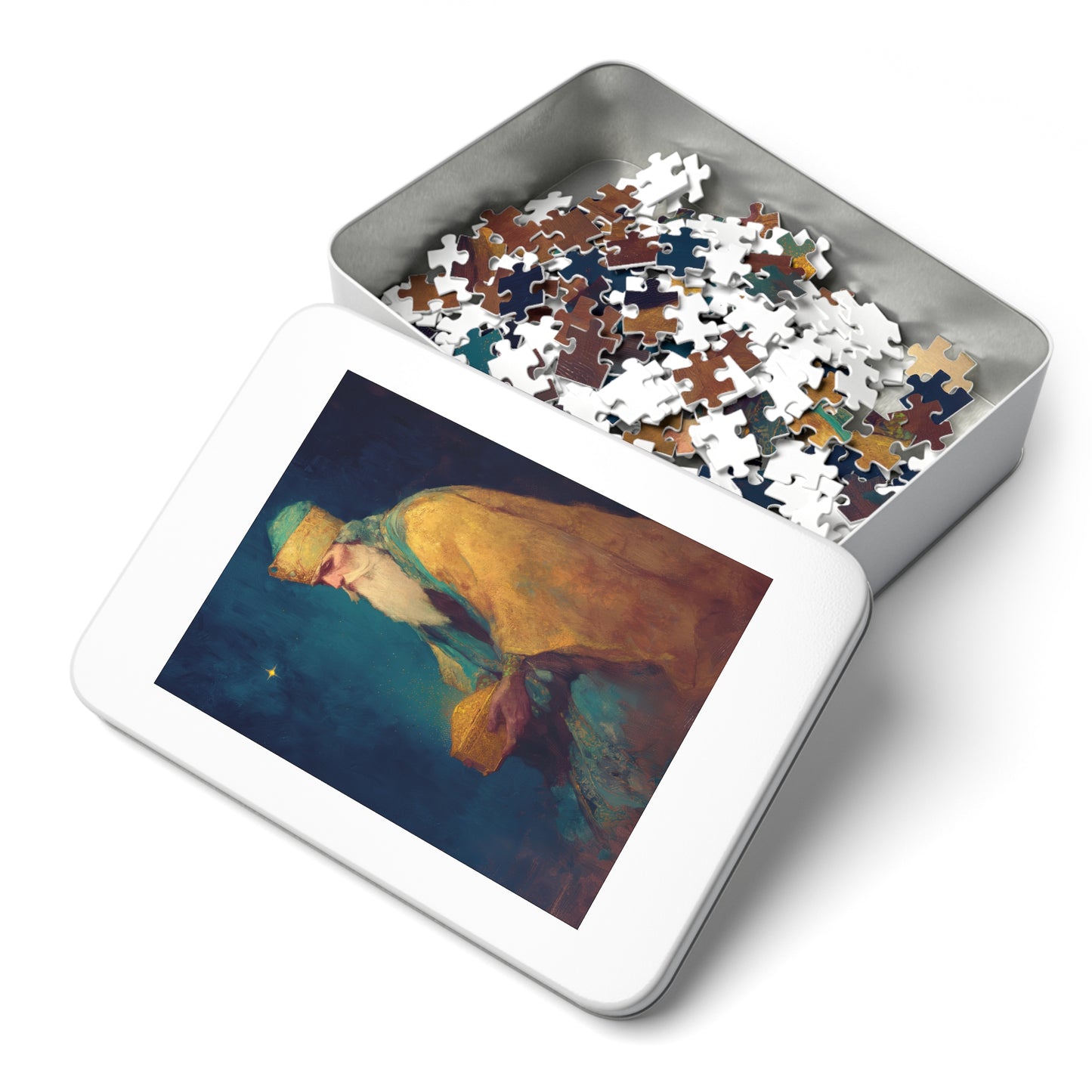 Caspar and the Offering of Worship - 3 Wise Men - Puzzle and Keepsake Tin - Religious Jigsaw Puzzle (30, 110, 252, 500,1000-Piece)